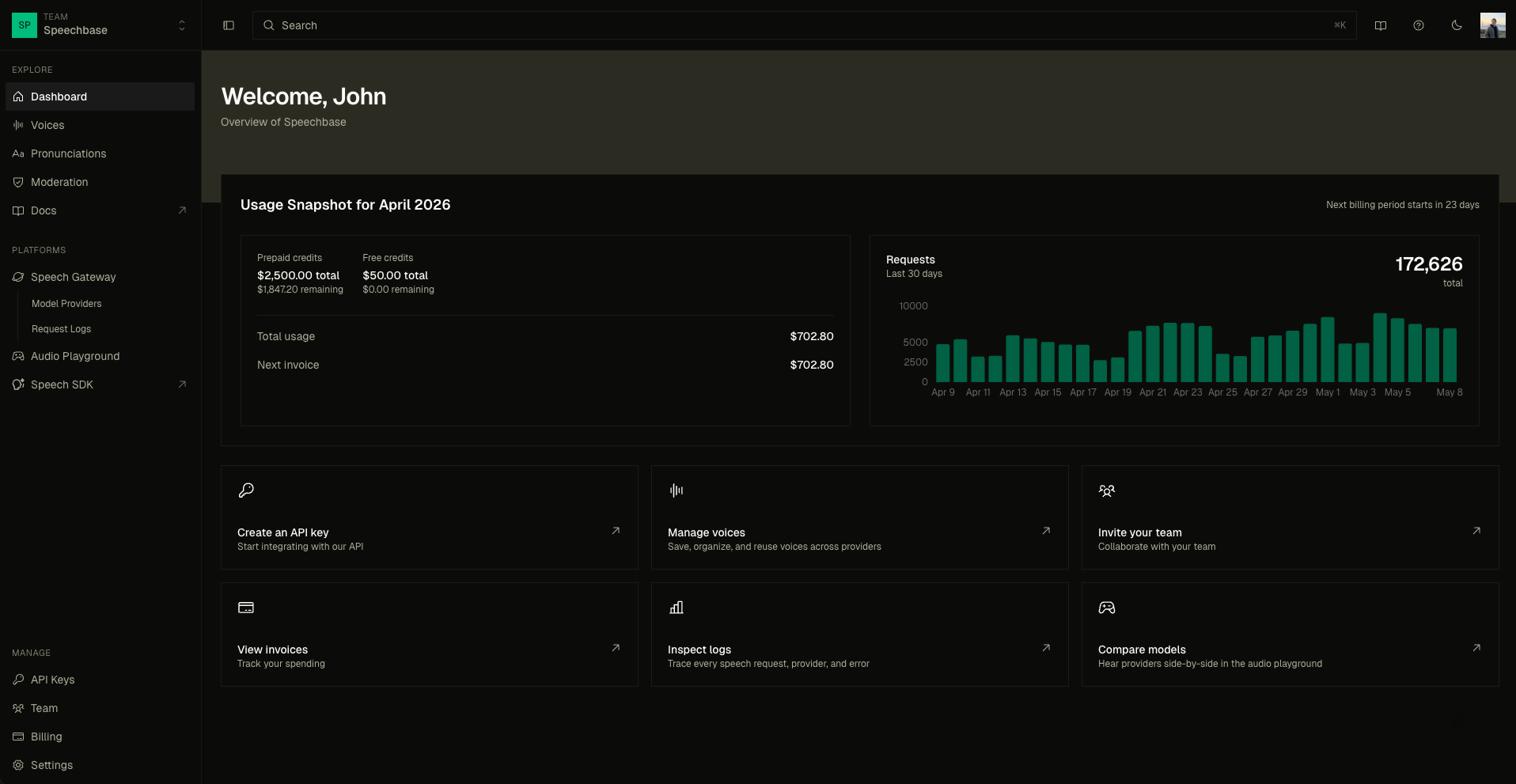 Speechbase dashboard