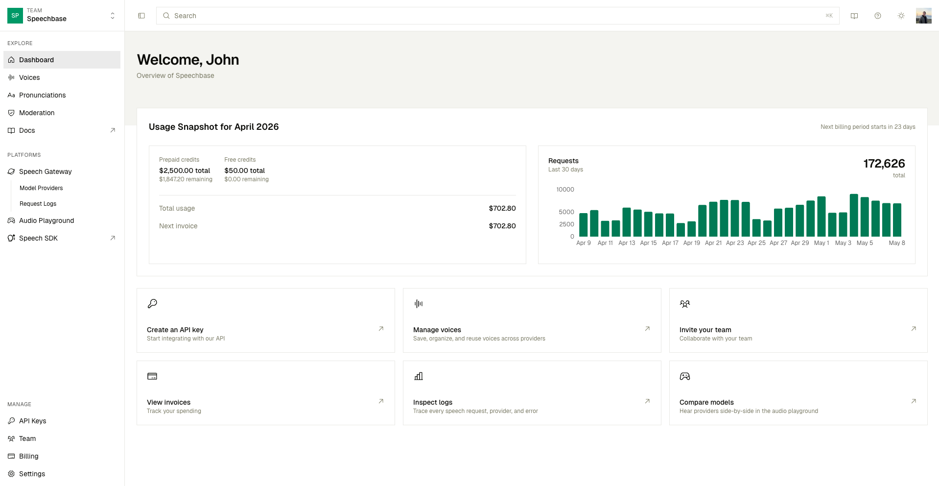 Speechbase dashboard